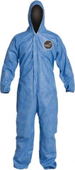 Disposable Coveralls: Size 4X-Large, Film Laminate, Zipper Closure Blue, Sewn Seam, Elastic Cuff, Elastic Ankle, ISO Non-Cleanroom Class