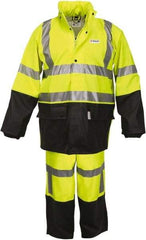 MCR Safety - Size 2XL, Lime & Black, Rain, Flame Resistant/Retardant, Disposable Encapsulated Suit - 57" Chest, Attached Hood, Open Ankle, Elastic Wrist - Industrial Tool & Supply