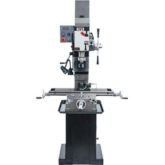 Jet - 3 Phase, 19-11/16" Swing, Geared Head Mill Drill Combination - 32-1/4" Table Length x 9-1/2" Table Width, 20-1/2" Longitudinal Travel, 8-1/4" Cross Travel, Variable Spindle Speeds, 1.5 hp, 230 Volts - Industrial Tool & Supply