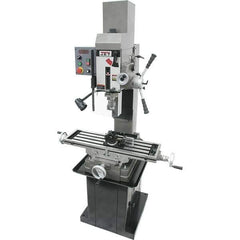 Jet - 3 Phase, 19-11/16" Swing, Geared Head Mill Drill Combination - 32-1/4" Table Length x 9-1/2" Table Width, 20-1/2" Longitudinal Travel, 8-1/4" Cross Travel, Variable Spindle Speeds, 1.5 hp, 230 Volts - Industrial Tool & Supply