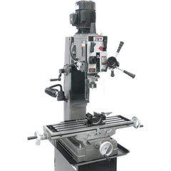 Jet - 1 Phase, 19-11/16" Swing, Geared Head Mill Drill Combination - 32-1/4" Table Length x 9-1/2" Table Width, 20-1/2" Longitudinal Travel, 8-1/4" Cross Travel, 6 Spindle Speeds, 1.5 hp, 115/230 Volts - Industrial Tool & Supply