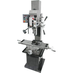 Jet - 3 Phase, 19-11/16" Swing, Geared Head Mill Drill Combination - 32-1/4" Table Length x 9-1/2" Table Width, 20-1/2" Longitudinal Travel, 8-1/4" Cross Travel, Variable Spindle Speeds, 1.5 hp, 230 Volts - Industrial Tool & Supply