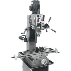 Jet - 3 Phase, 19-11/16" Swing, Geared Head Mill Drill Combination - 32-1/4" Table Length x 9-1/2" Table Width, 20-1/2" Longitudinal Travel, 8-1/4" Cross Travel, Variable Spindle Speeds, 1.5 hp, 230 Volts - Industrial Tool & Supply