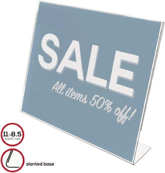 Deflect-o - 11" Wide x 8-1/2" High Sign Compatiblity, Plastic Sign Holder - Clear, 8-1/2" Holder Height - Industrial Tool & Supply