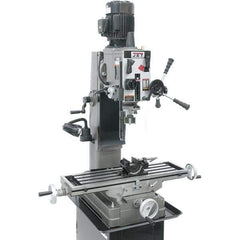Jet - 3 Phase, 19-11/16" Swing, Geared Head Mill Drill Combination - 32-1/4" Table Length x 9-1/2" Table Width, 20-1/2" Longitudinal Travel, 8-1/4" Cross Travel, Variable Spindle Speeds, 1.5 hp, 230 Volts - Industrial Tool & Supply