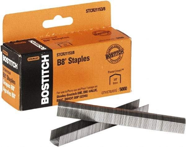 Stanley Bostitch - 0.38" Leg Length, Steel Standard Staples - 45 Sheet Capacity, For Use with Bostitch B8 Staplers - Industrial Tool & Supply