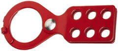 Ability One - Single Jaw, 1-1/2" Jaw Diam, 6 PadLocks, Steel Lockout Hasp - Scissor Action, Red - Industrial Tool & Supply