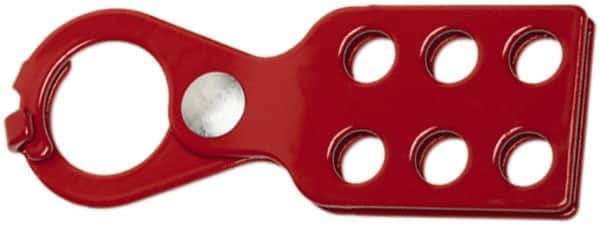 Ability One - Single Jaw, 1" Jaw Diam, 6 PadLocks, Steel Lockout Hasp - Scissor Action, Red - Industrial Tool & Supply
