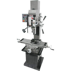 Jet - 3 Phase, 19-11/16" Swing, Geared Head Mill Drill Combination - 32-1/4" Table Length x 9-1/2" Table Width, 20-1/2" Longitudinal Travel, 8-1/4" Cross Travel, Variable Spindle Speeds, 1.5 hp, 230 Volts - Industrial Tool & Supply