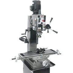 Jet - 1 Phase, 19-11/16" Swing, Geared Head Mill Drill Combination - 32-1/4" Table Length x 9-1/2" Table Width, 20-1/2" Longitudinal Travel, 8-1/4" Cross Travel, 6 Spindle Speeds, 1.5 hp, 115/230 Volts - Industrial Tool & Supply