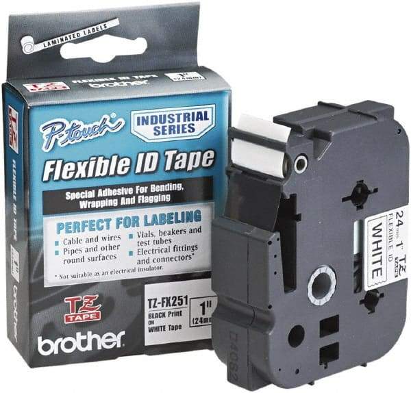 Brother - 1" Wide x 314.4" Long, White Plastic/Paper Tape Cassette - For Label Maker - Industrial Tool & Supply