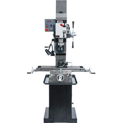 Jet - 3 Phase, 19-11/16" Swing, Geared Head Mill Drill Combination - 32-1/4" Table Length x 9-1/2" Table Width, 20-1/2" Longitudinal Travel, 8-1/4" Cross Travel, Variable Spindle Speeds, 1.5 hp, 230 Volts - Industrial Tool & Supply