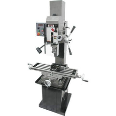 Jet - 3 Phase, 19-11/16" Swing, Geared Head Mill Drill Combination - 32-1/4" Table Length x 9-1/2" Table Width, 20-1/2" Longitudinal Travel, 8-1/4" Cross Travel, Variable Spindle Speeds, 1.5 hp, 230 Volts - Industrial Tool & Supply