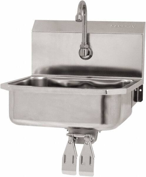 SANI-LAV - 14" Long x 11" Wide Inside, 1 Compartment, Grade 304 Stainless Steel Hand Sink Wall Mount with Double Knee Valve - 18 Gauge, 16" Long x 15-1/4" Wide x 16" High Outside, 5" Deep - Industrial Tool & Supply