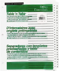 Office Essentials - 11 x 8 1/2" A to Z Label, 26 Tabs, 3-Hole Punched, Preprinted Divider - White - Industrial Tool & Supply