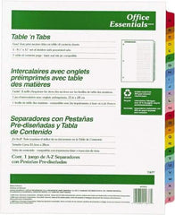 Office Essentials - 11 x 8 1/2" A to Z Label, 26 Tabs, 3-Hole Punched, Preprinted Divider - Multicolor Tabs, White Folder - Industrial Tool & Supply