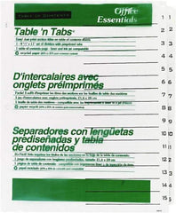 Office Essentials - 11 x 8 1/2" 1 to 15" Label, 15 Tabs, 3-Hole Punched, Preprinted Divider - White - Industrial Tool & Supply