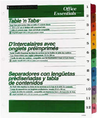 Office Essentials - 11 x 8 1/2" 1 to 12" Label, 12 Tabs, 3-Hole Punched, Preprinted Divider - Multicolor Tabs, White Folder - Industrial Tool & Supply