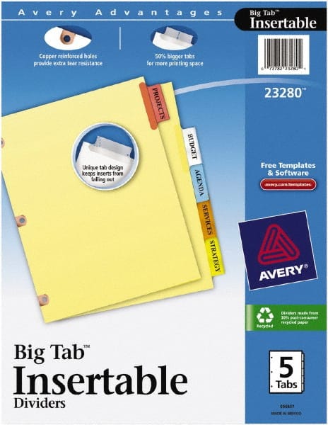 11 x 8 1/2″ 1 to 5″ Label, 5 Tabs, 3-Hole Punched, Customizable Divider Multicolor Tabs, Buff Folder