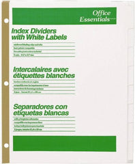 Office Essentials - 11 x 8 1/2" 1 to 8" Label, 8 Tabs, 3-Hole Punched, Customizable Divider - White - Industrial Tool & Supply