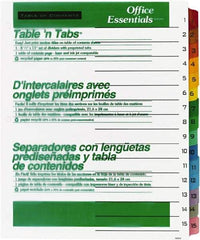 Office Essentials - 11 x 8 1/2" 1 to 15" Label, 15 Tabs, 3-Hole Punched, Preprinted Divider - Multicolor Tabs, White Folder - Industrial Tool & Supply
