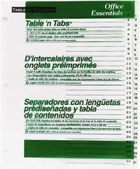 Office Essentials - 11 x 8 1/2" 1 to 31" Label, 31 Tabs, 3-Hole Punched, Preprinted Divider - White - Industrial Tool & Supply