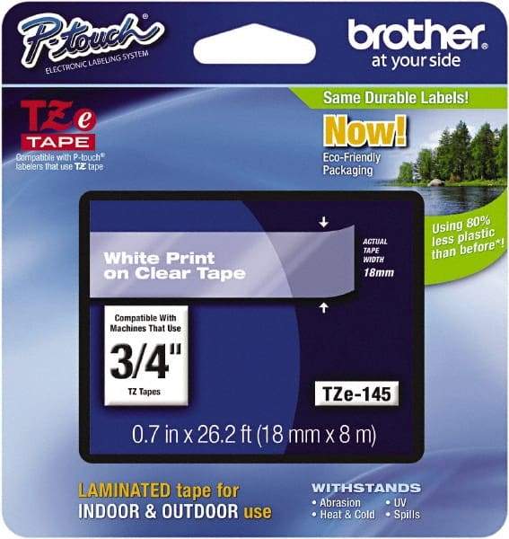 Brother - 3/4" Wide x 314.4" Long, Clear Plastic/Paper Tape Cassette - For Label Maker - Industrial Tool & Supply