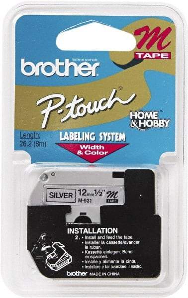 Brother - 1/2" Wide, Silver Tape Cassette - For Label Maker - Industrial Tool & Supply