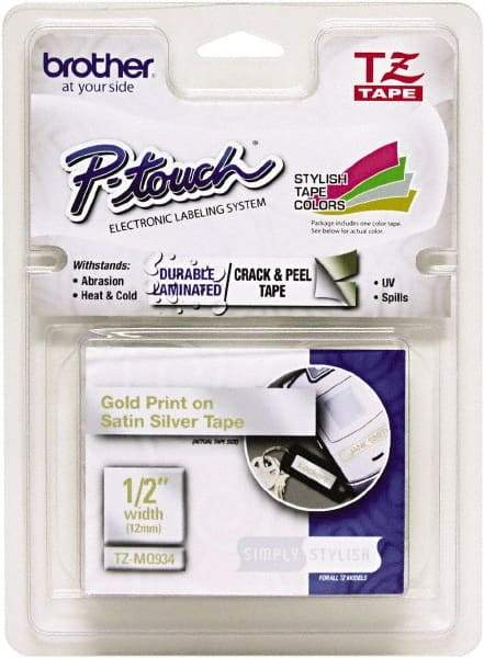 Brother - 1/2" Wide, Silver Tape Cassette - For Label Maker - Industrial Tool & Supply