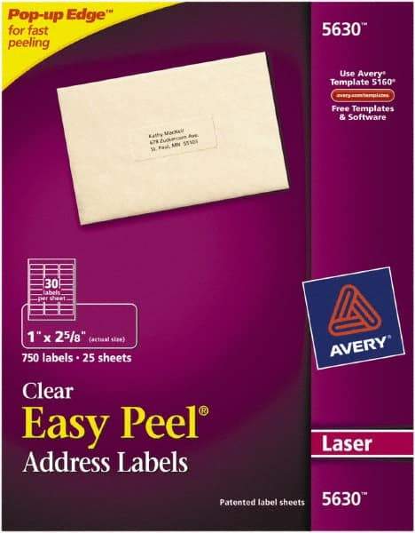 AVERY - 1" Wide x 2-5/8" Long, Clear Paper Shipping Label - For Laser Printers - Industrial Tool & Supply