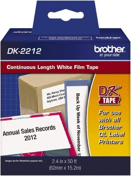 Brother - 2.4" Wide x 600" Long, White Film Label Tape - For PC Label Printers - Industrial Tool & Supply