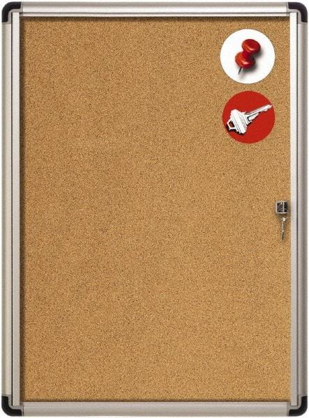 MasterVision - 28" Wide x 38" High Enclosed Cork Bulletin Board - Aluminum Frame, Tan & Aluminum - Industrial Tool & Supply
