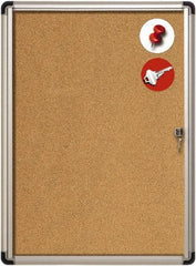 MasterVision - 28" Wide x 38" High Enclosed Cork Bulletin Board - Aluminum Frame, Tan & Aluminum - Industrial Tool & Supply