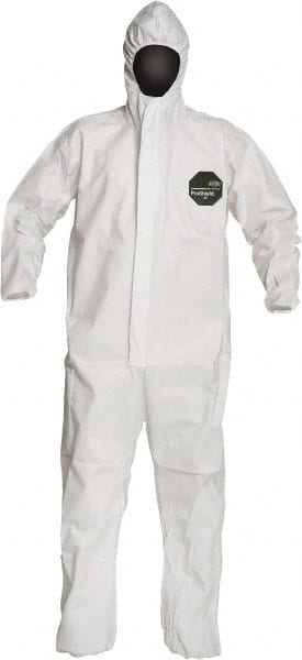 Disposable Coveralls: Size Medium, 1.5 oz, SMS, Zipper Closure White, Serged Seam, Elastic Cuff, Elastic Ankle, ISO Non-Cleanroom Class