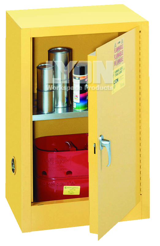 Compact Storage Cabinet - #5473 - 23-1/4 x 18 x 35" - 12 Gallon - w/one shelf, 1-door manual close - Yellow Only - Industrial Tool & Supply