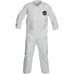 Disposable Coveralls: Size 2X-Large, 1.5 oz, SMS, Zipper Closure White, Serged Seam, Elastic Cuff, Elastic Ankle, ISO Non-Cleanroom Class