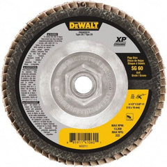 DeWALT - 60 Grit, 4-1/2" Disc Diam, 5/8-11 Center Hole, Type 29 Ceramic Flap Disc - 8,700 Max RPM, Poly Cotton Backing, Arbor Attaching System, Coated - Industrial Tool & Supply