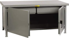 Little Giant - 72 Wide x 30" Deep x 34" High, 7 Gauge Steel Workbench - Fixed Legs, Gray - Industrial Tool & Supply