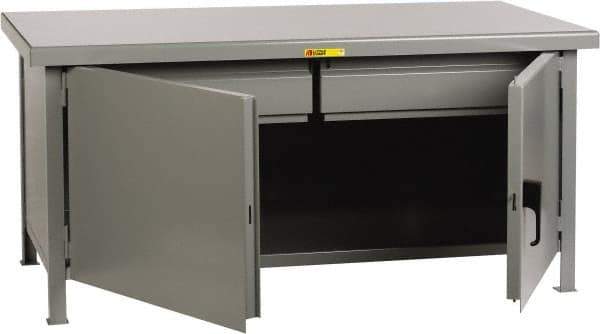 Little Giant - 60 Wide x 30" Deep x 34" High, 7 Gauge Steel Workbench - Fixed Legs, Gray - Industrial Tool & Supply