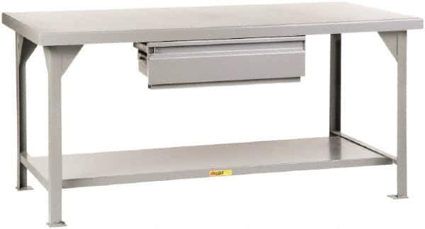 Little Giant - 48 Wide x 30" Deep x 34" High, 7 Gauge Steel Workbench - Fixed Legs, Gray - Industrial Tool & Supply