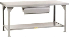 Little Giant - 60 Wide x 36" Deep x 34" High, 7 Gauge Steel Workbench - Fixed Legs, Gray - Industrial Tool & Supply