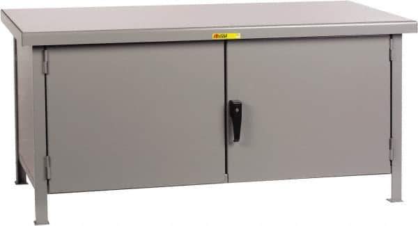 Little Giant - 48 Wide x 30" Deep x 34" High, 7 Gauge Steel Workbench - Fixed Legs, Gray - Industrial Tool & Supply