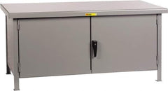 Little Giant - 48 Wide x 30" Deep x 34" High, 7 Gauge Steel Workbench - Fixed Legs, Gray - Industrial Tool & Supply