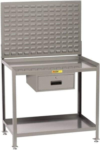 Little Giant - 1 Drawer, 2 Shelf Workbench with Louvered Panel - 2,000 Lb Capacity, Steel with Flush Front Edge Top, Gray, 24" Wide x 45" High x 36" Long - Industrial Tool & Supply