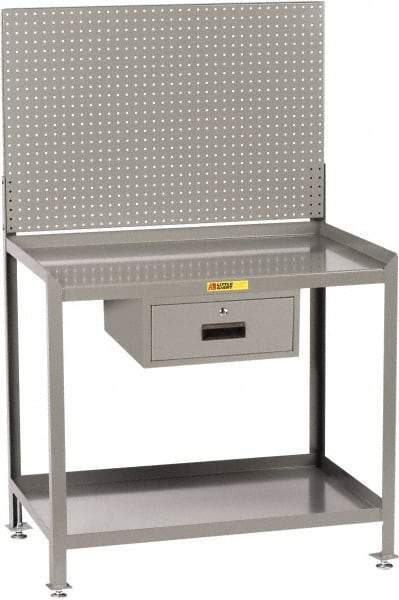 Little Giant - 1 Drawer, 2 Shelf Workbench with Pegboard - 2,000 Lb Capacity, Steel with Flush Front Edge Top, Gray, 24" Wide x 45" High x 48" Long - Industrial Tool & Supply