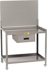 Little Giant - 1 Drawer, 2 Shelf Workbench with Pegboard - 2,000 Lb Capacity, Steel with Flush Front Edge Top, Gray, 24" Wide x 45" High x 36" Long - Industrial Tool & Supply