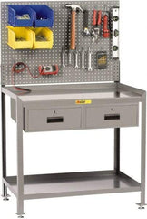 Little Giant - 2 Drawer, 2 Shelf Workbench with Pegboard - 2,000 Lb Capacity, Steel with Flush Front Edge Top, Gray, 24" Wide x 45" High x 36" Long - Industrial Tool & Supply