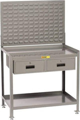 Little Giant - 2 Drawer, 2 Shelf Workbench with Louvered Panel - 2,000 Lb Capacity, Steel with Flush Front Edge Top, Gray, 24" Wide x 45" High x 36" Long - Industrial Tool & Supply