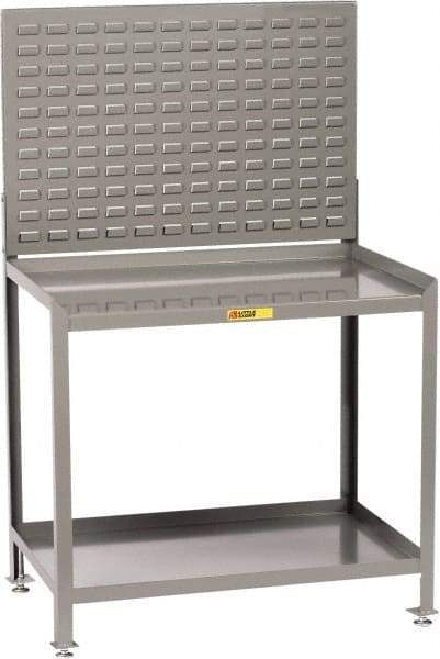 Little Giant - No Drawers, 2 Shelf Workbench with Louvered Panel - 2,000 Lb Capacity, Steel with Flush Front Edge Top, Gray, 24" Wide x 45" High x 48" Long - Industrial Tool & Supply