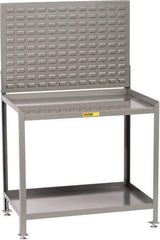 Little Giant - No Drawers, 2 Shelf Workbench with Louvered Panel - 2,000 Lb Capacity, Steel with Flush Front Edge Top, Gray, 24" Wide x 45" High x 48" Long - Industrial Tool & Supply